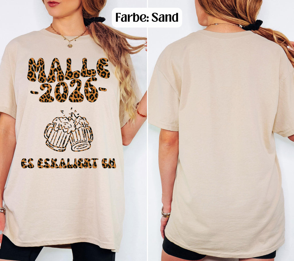 Malle 2026 Shirt Leo, es eskaliert eh, Backprint, lustiges Malle T Shirt, Mallorca Shirts, Bier TShirt, Sauf T-Shirt, Gruppenshirt, Leopard