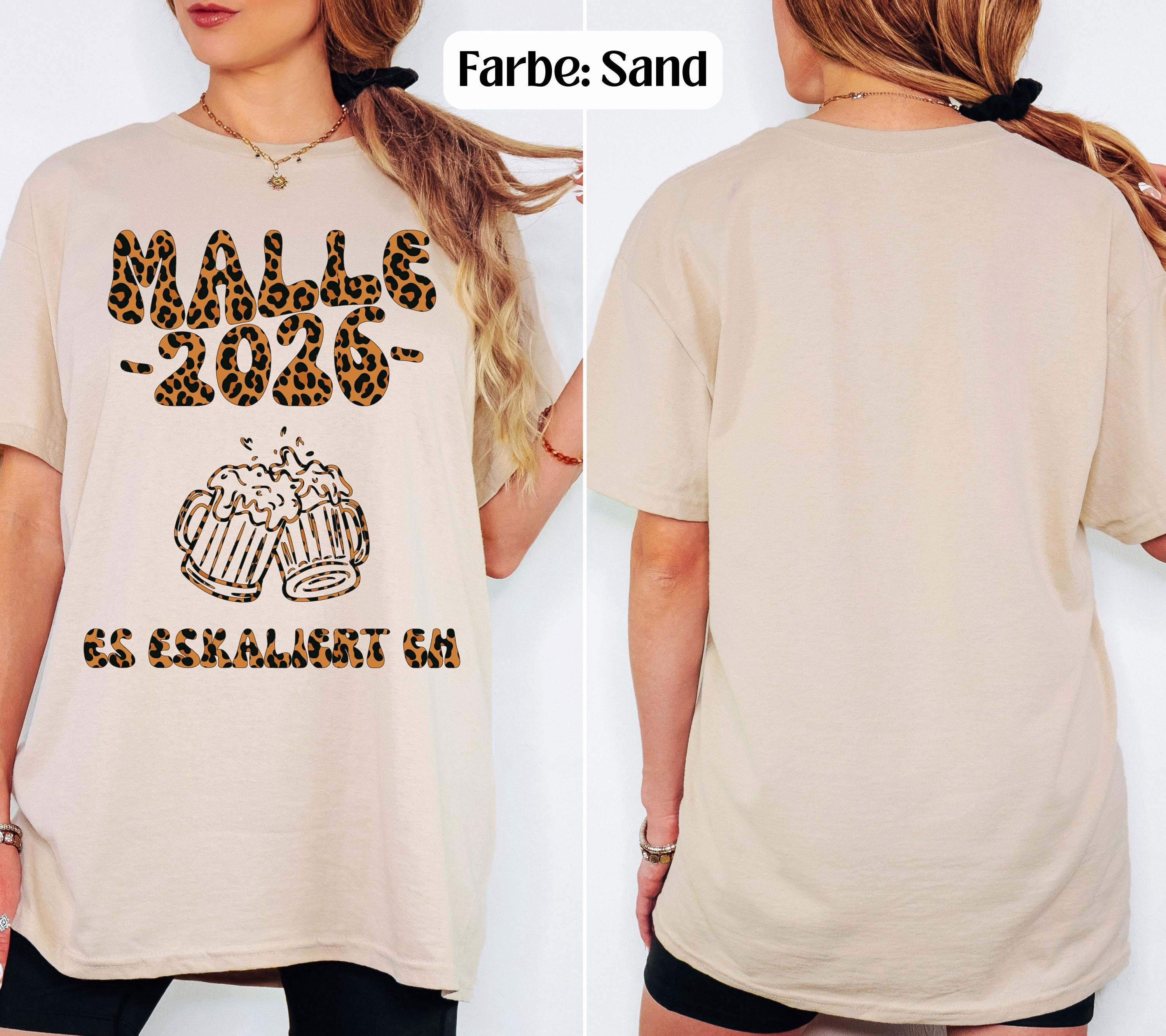 Malle 2026 Shirt Leo, es eskaliert eh, Backprint, lustiges Malle T Shirt, Mallorca Shirts, Bier TShirt, Sauf T-Shirt, Gruppenshirt, Leopard