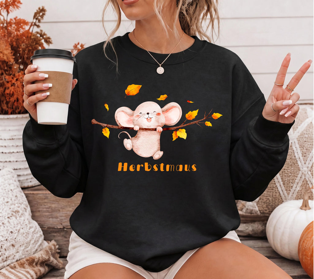 Herbst Pullover, Herbstmaus, Damen Mode Herbst, Gemütlicher Pulli Autumn, braun, Maus, Sweatshirt herbstlich, Oversize, Geschenkidee, Cozy