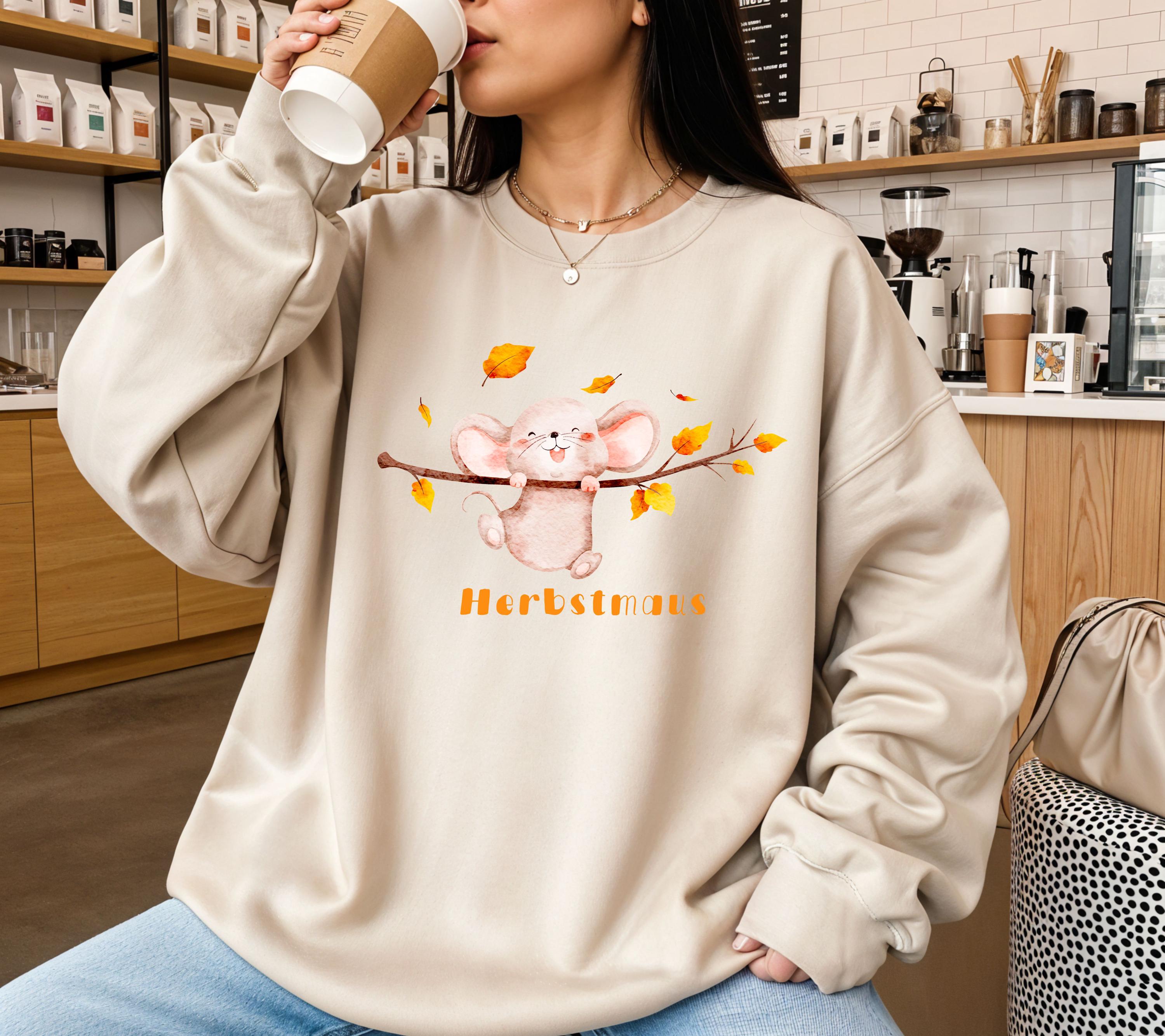 Herbst Pullover, Herbstmaus, Damen Mode Herbst, Gemütlicher Pulli Autumn, braun, Maus, Sweatshirt herbstlich, Oversize, Geschenkidee, Cozy