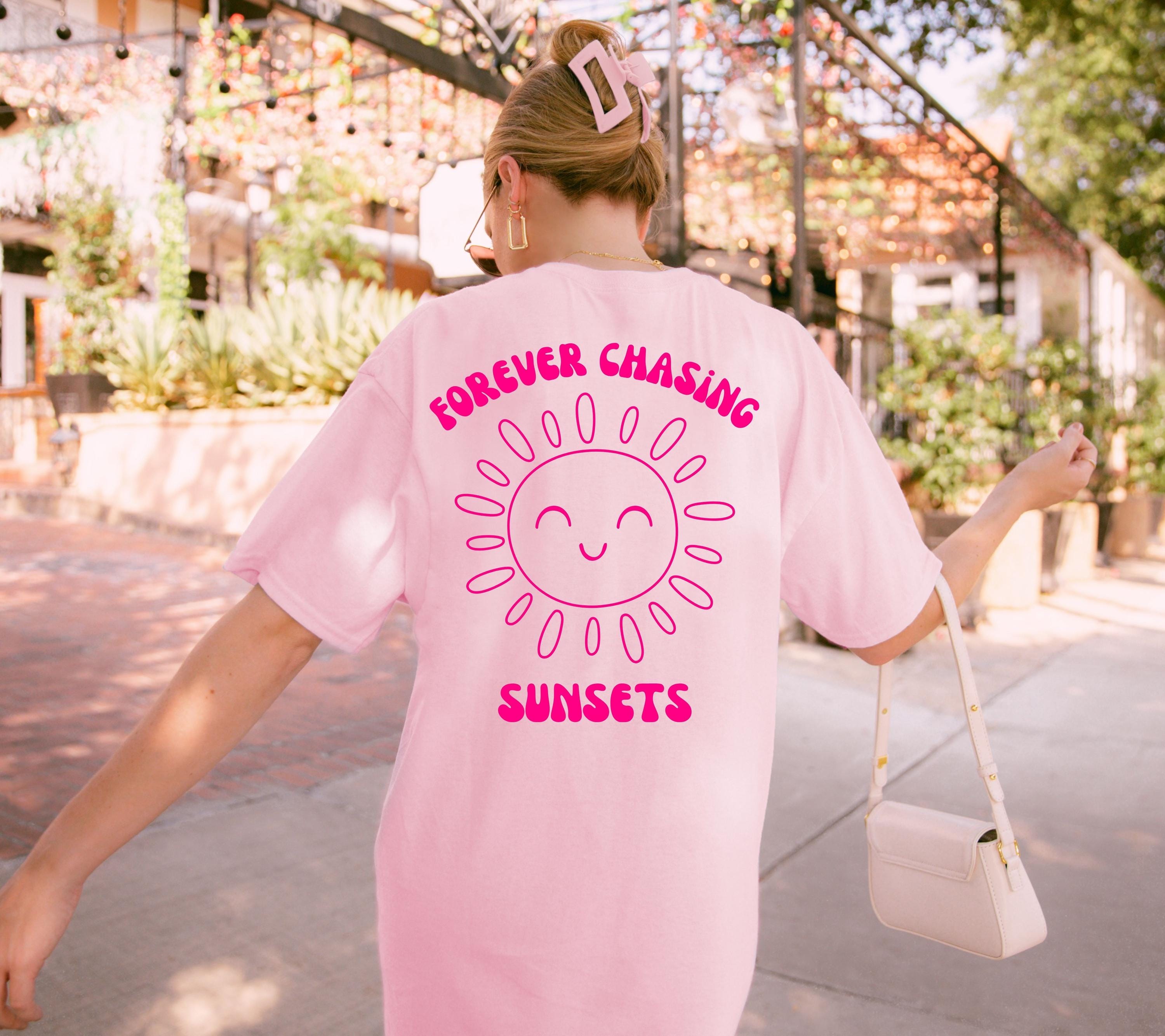 T Shirt Backprint Sonne, Sunset, Statement Shirt, Sommer Oberteil Damen, Geschenkidee Freundin, Mama, Schwester, Muttertag, Strand, pink
