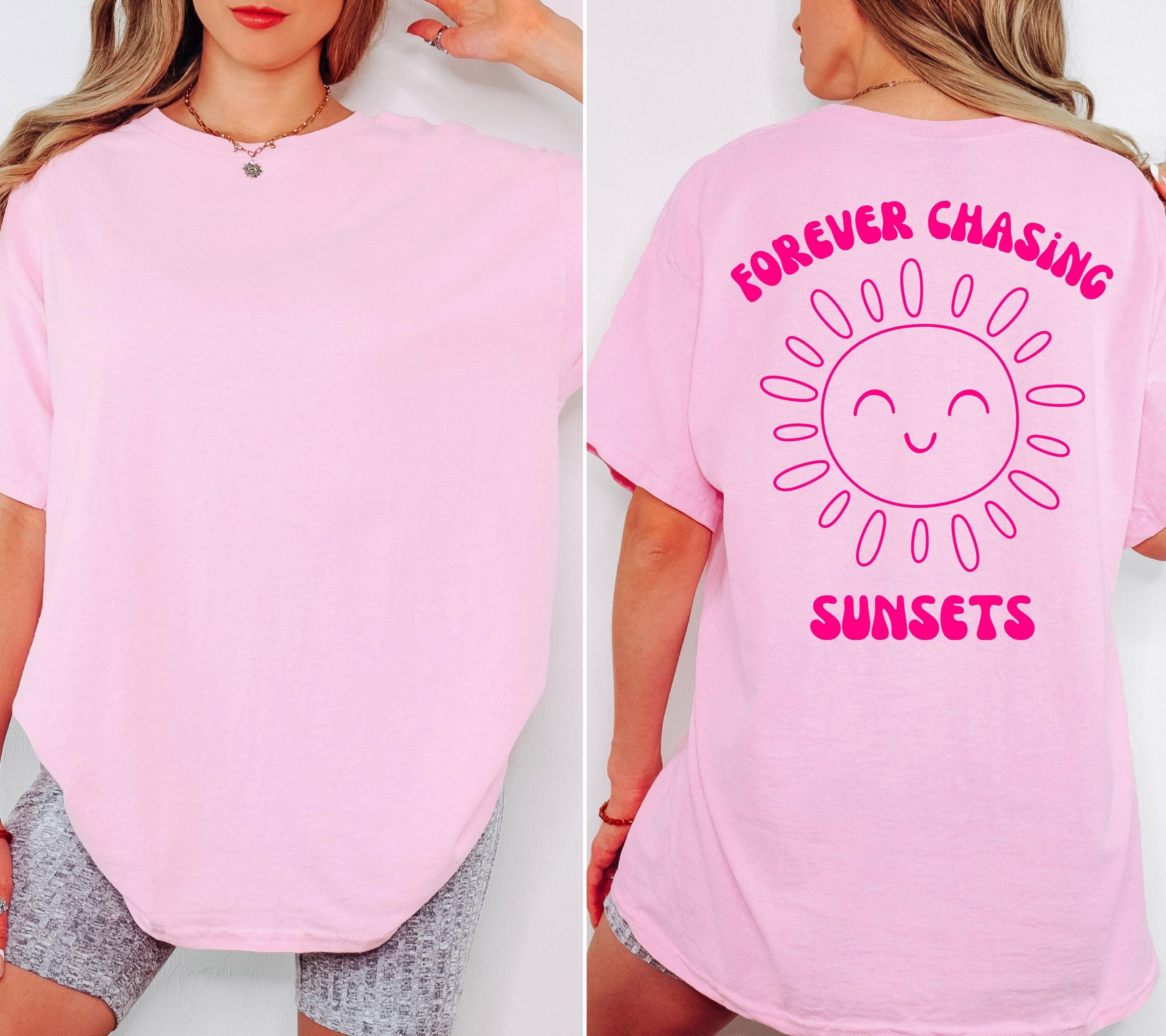 T Shirt Backprint Sonne, Sunset, Statement Shirt, Sommer Oberteil Damen, Geschenkidee Freundin, Mama, Schwester, Muttertag, Strand, pink