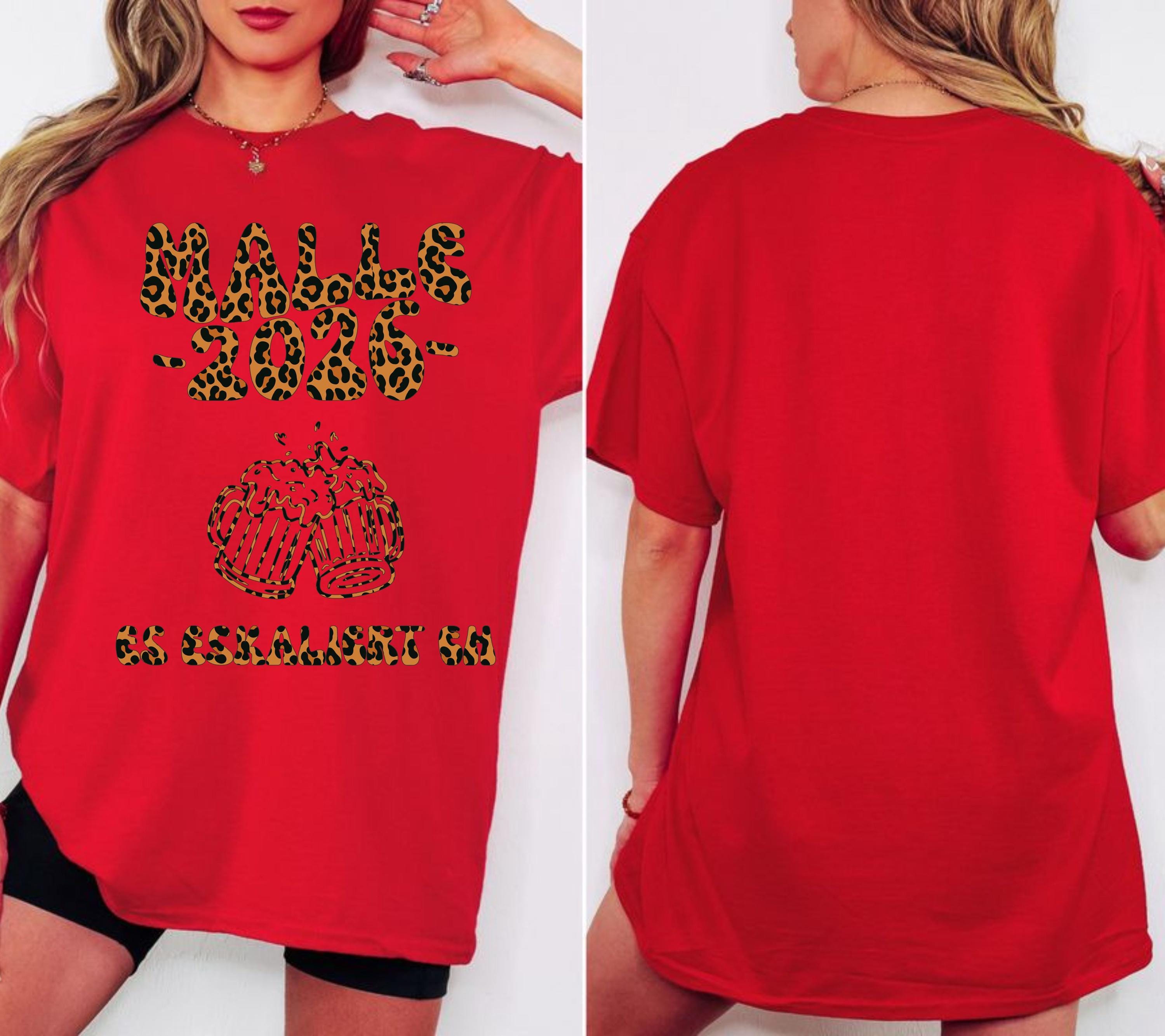 Malle 2026 Shirt Leo, es eskaliert eh, Backprint, lustiges Malle T Shirt, Mallorca Shirts, Bier TShirt, Sauf T-Shirt, Gruppenshirt, Leopard