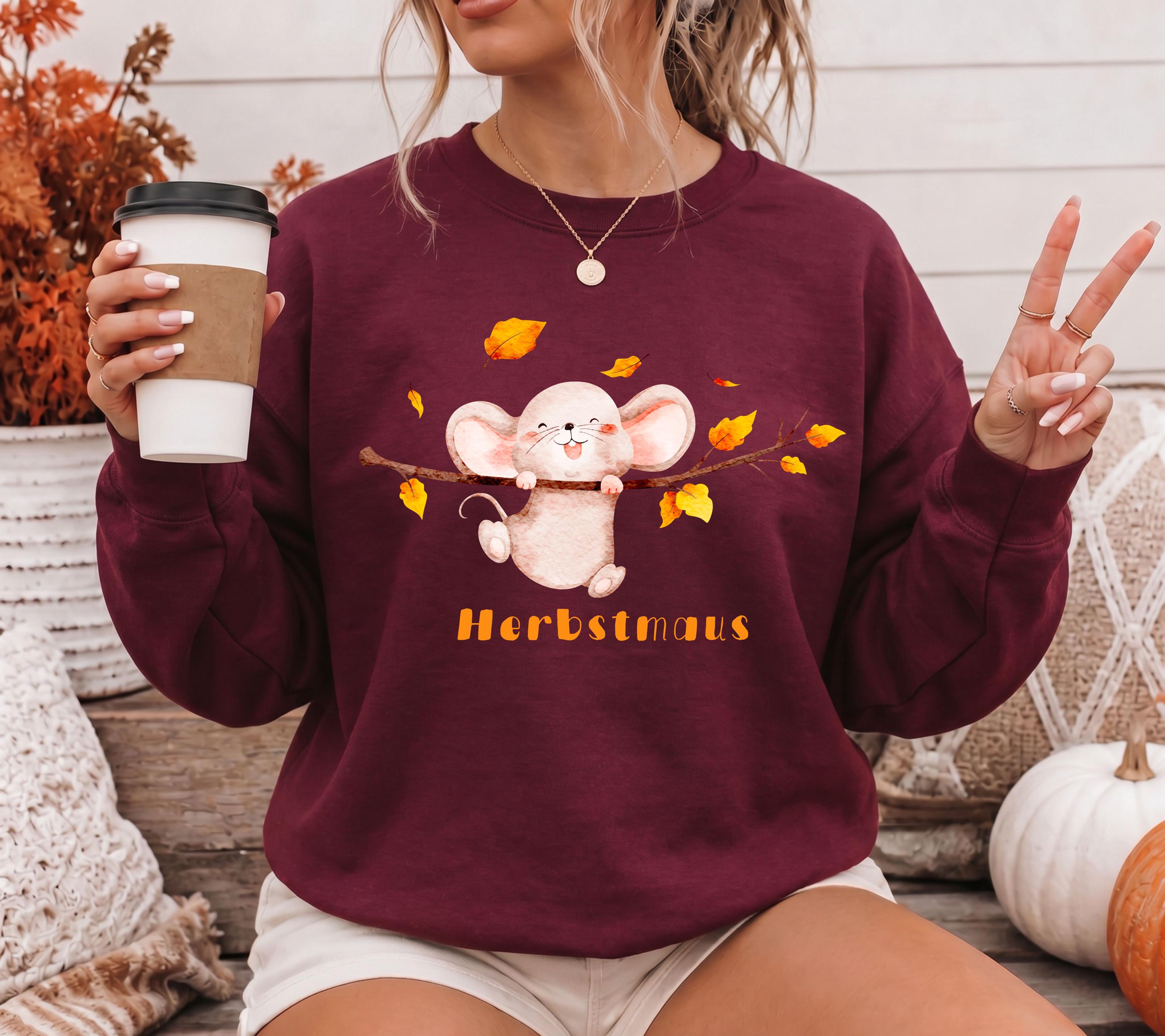Herbst Pullover, Herbstmaus, Damen Mode Herbst, Gemütlicher Pulli Autumn, braun, Maus, Sweatshirt herbstlich, Oversize, Geschenkidee, Cozy