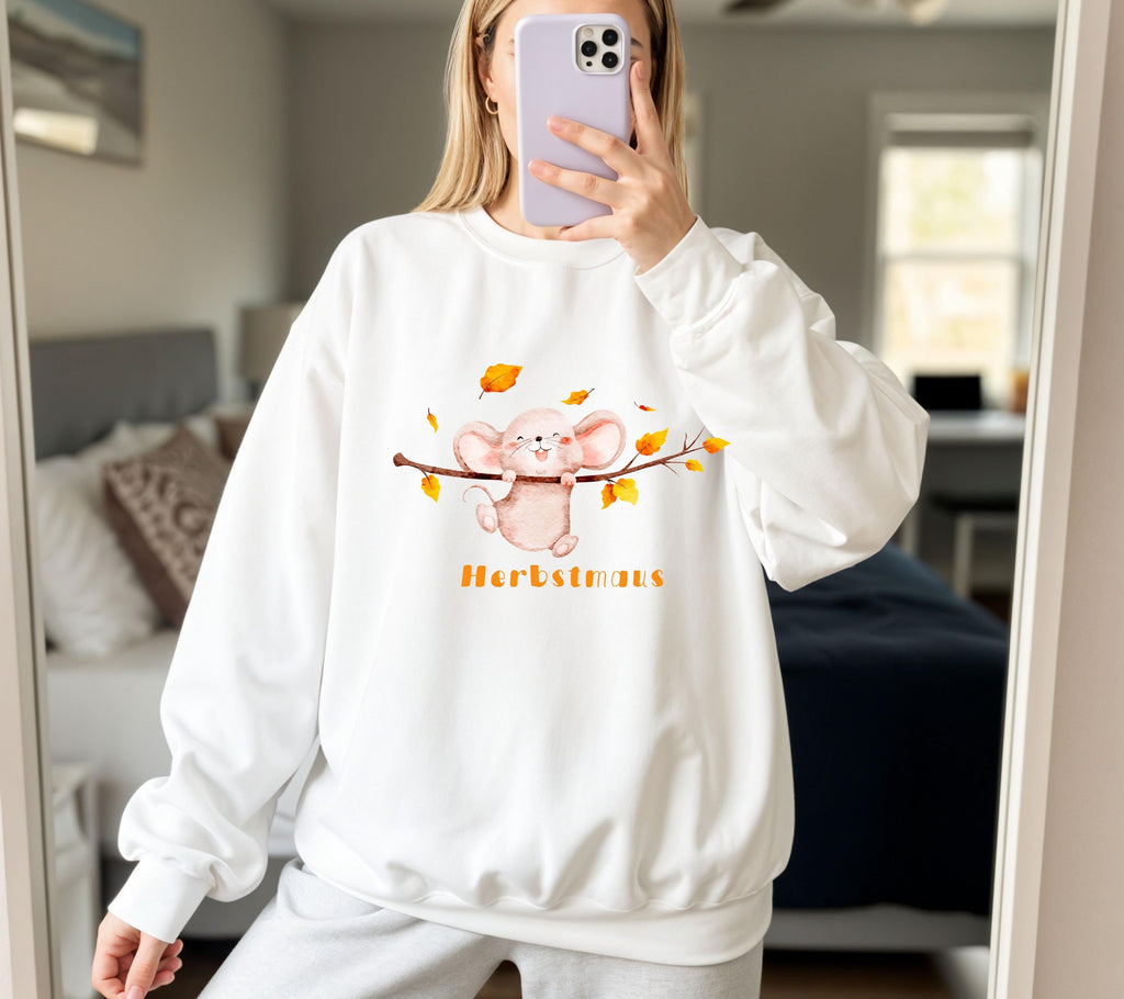 Herbst Pullover, Herbstmaus, Damen Mode Herbst, Gemütlicher Pulli Autumn, braun, Maus, Sweatshirt herbstlich, Oversize, Geschenkidee, Cozy