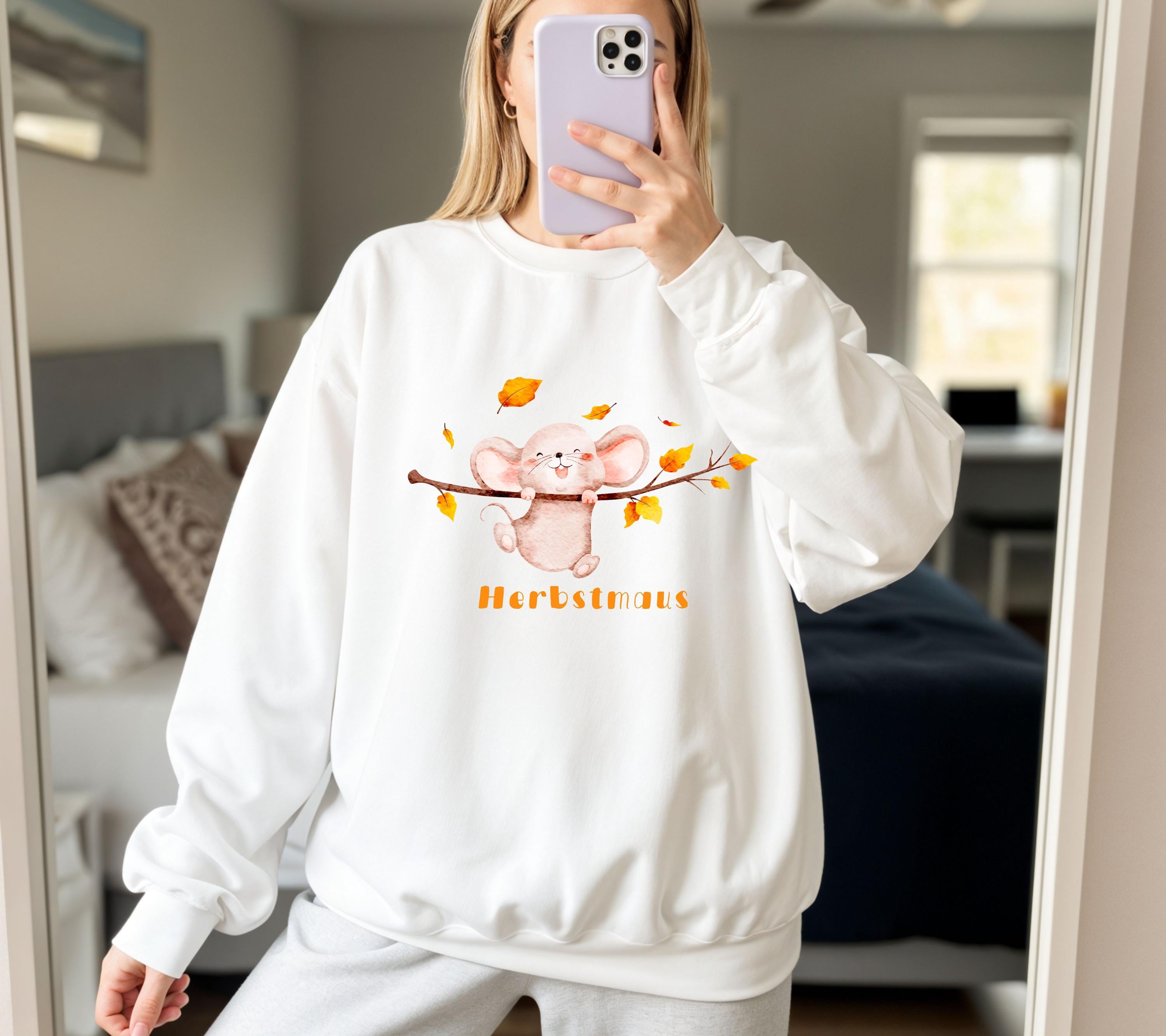 Herbst Pullover, Herbstmaus, Damen Mode Herbst, Gemütlicher Pulli Autumn, braun, Maus, Sweatshirt herbstlich, Oversize, Geschenkidee, Cozy