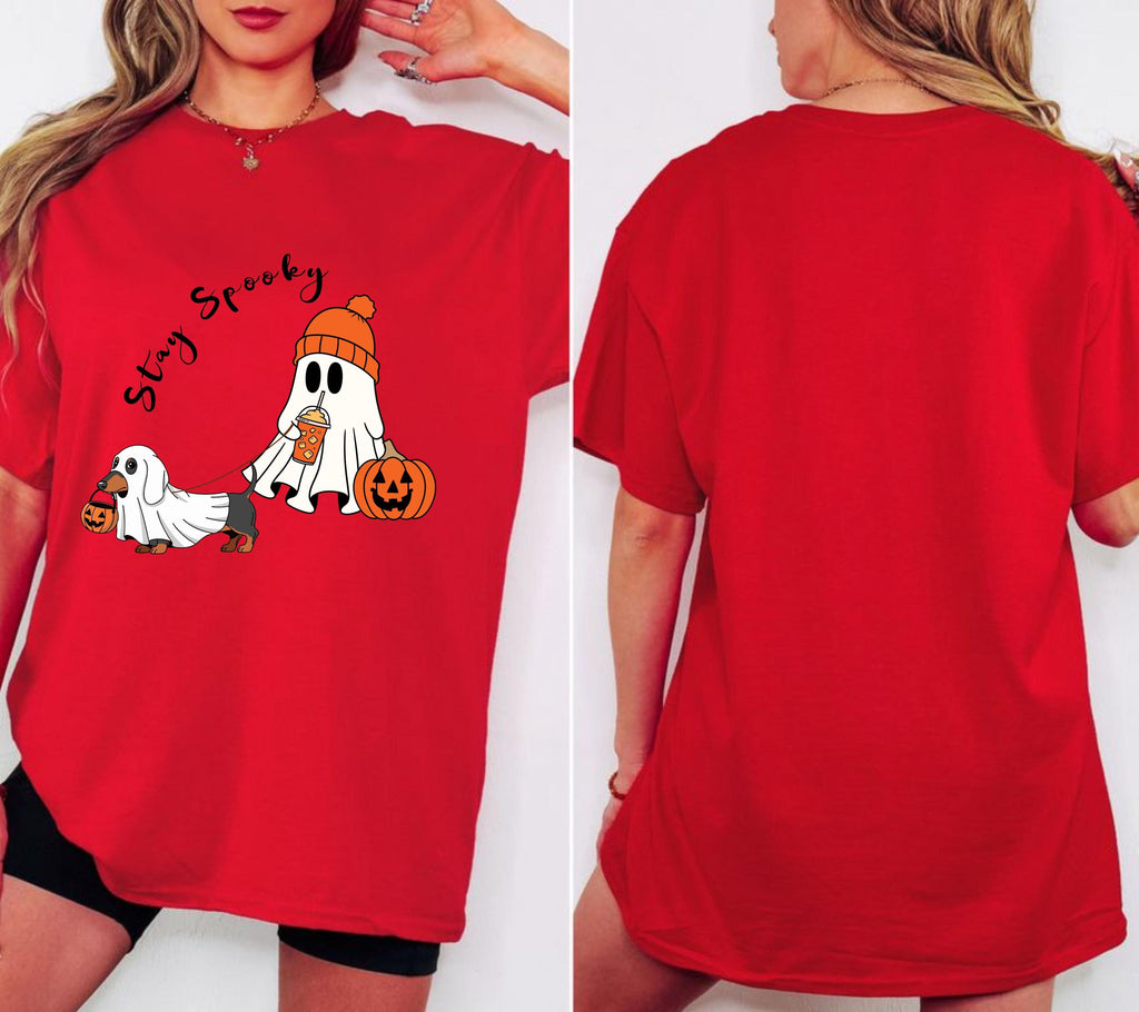 Halloween Shirt Damen, Stay Spooky Shirt, Gespenst Dackel Shirt, Gruseliges Tshirt, Geschenk Halloween, Dackel Geschenk, Herbst T-Shirt