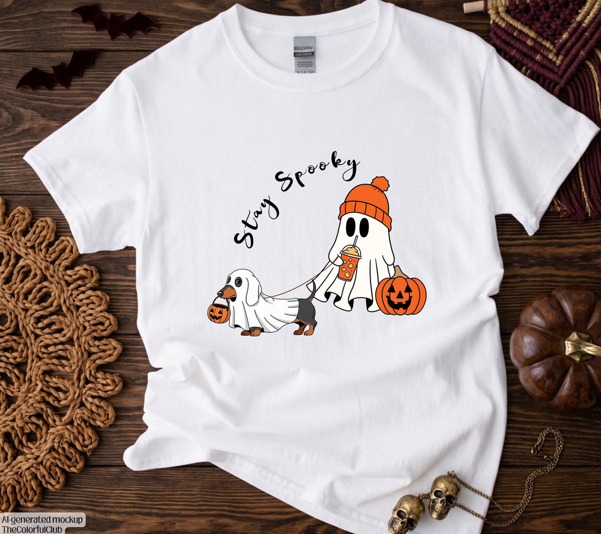 Halloween Shirt Damen, Stay Spooky Shirt, Gespenst Dackel Shirt, Gruseliges Tshirt, Geschenk Halloween, Dackel Geschenk, Herbst T-Shirt