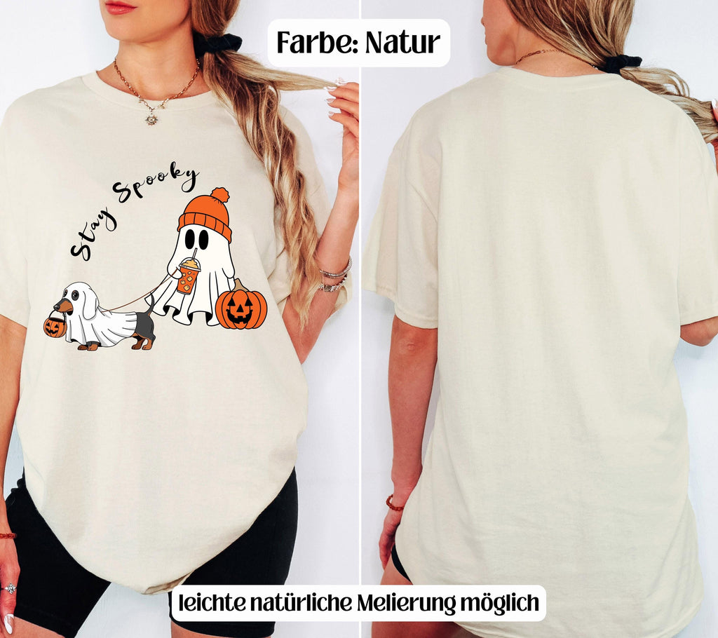 Halloween Shirt Damen, Stay Spooky Shirt, Gespenst Dackel Shirt, Gruseliges Tshirt, Geschenk Halloween, Dackel Geschenk, Herbst T-Shirt