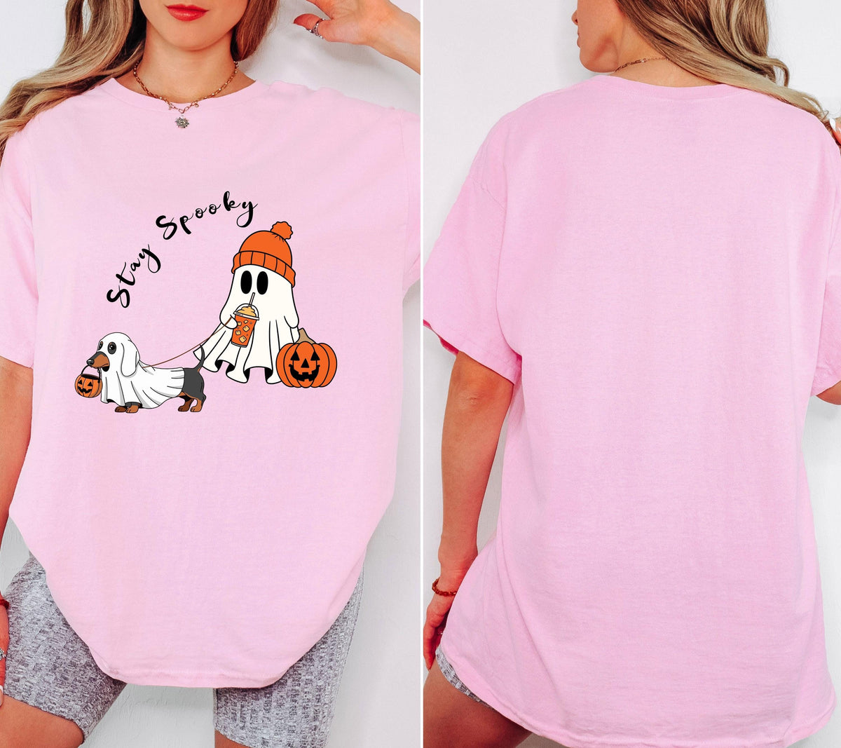 Halloween Shirt Damen, Stay Spooky Shirt, Gespenst Dackel Shirt, Gruseliges Tshirt, Geschenk Halloween, Dackel Geschenk, Herbst T-Shirt