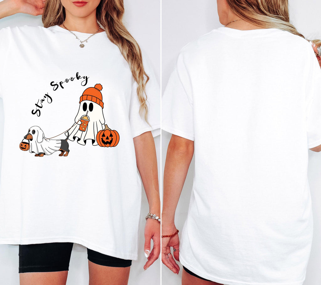 Halloween Shirt Damen, Stay Spooky Shirt, Gespenst Dackel Shirt, Gruseliges Tshirt, Geschenk Halloween, Dackel Geschenk, Herbst T-Shirt