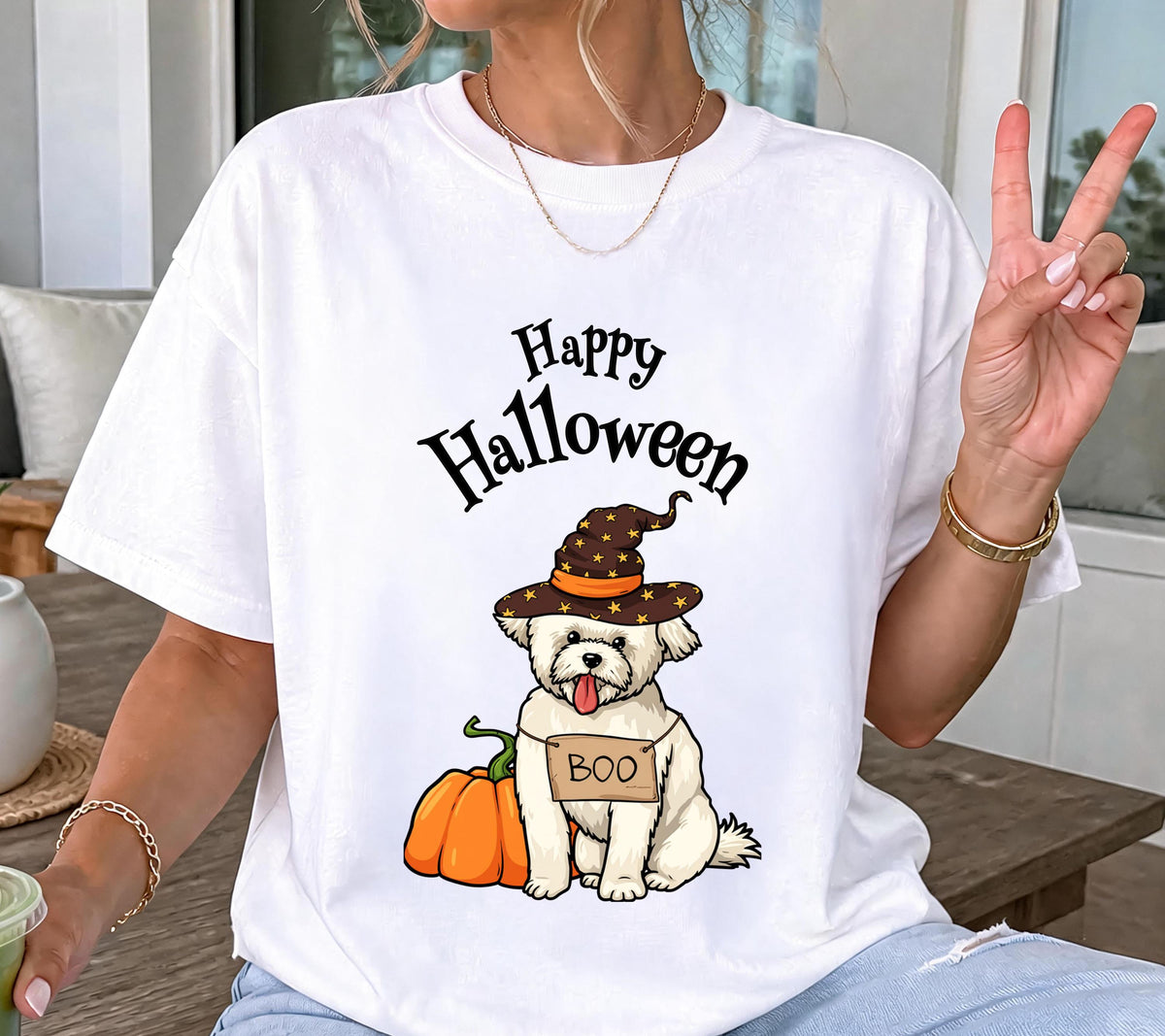 Halloween Shirt Damen, Malteser Shirt, Gruseliges Tshirt, Havaneser, Hund, Geschenk Halloween, Herbst T-Shirt, Boo, Hundeliebhaber
