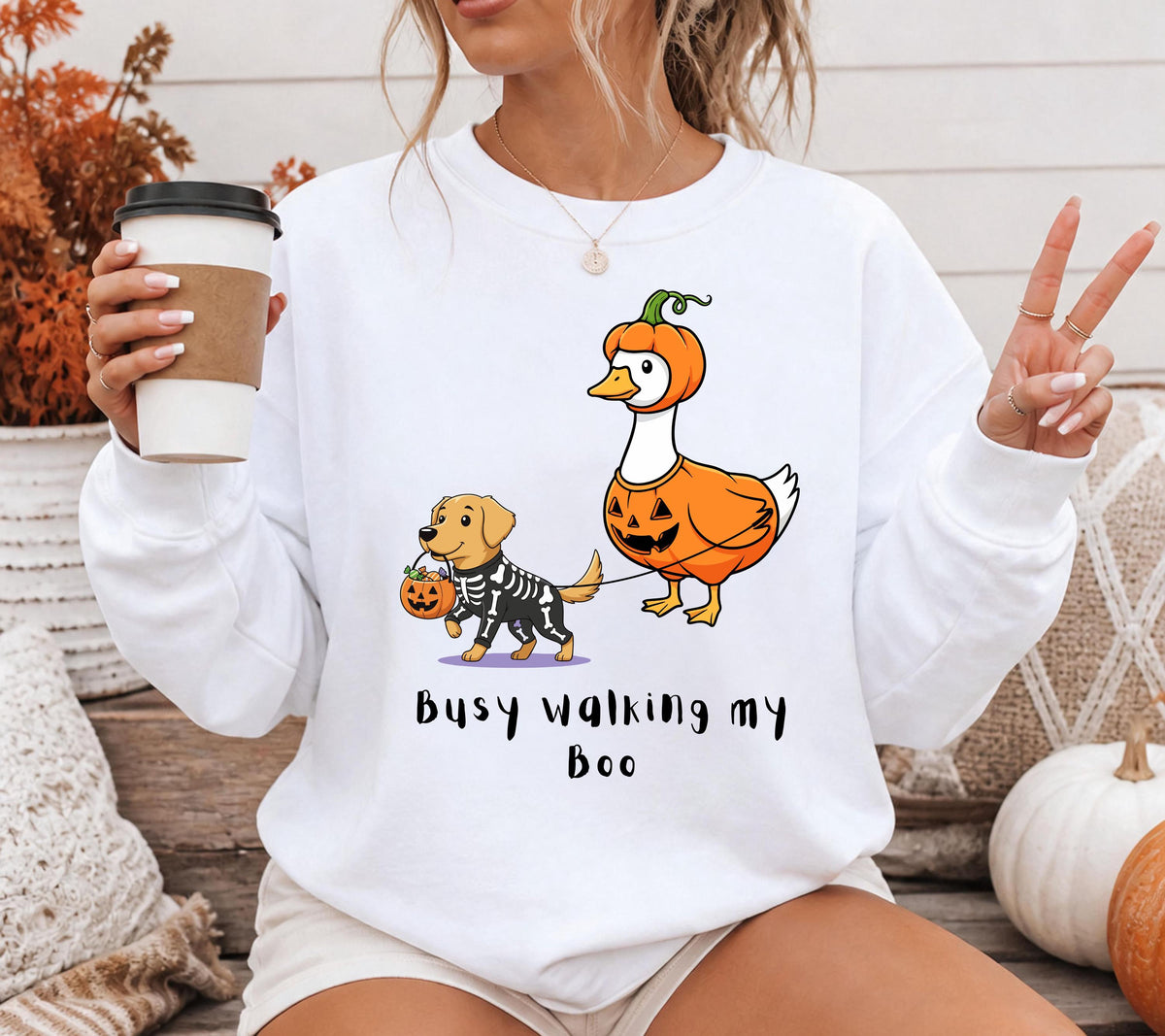 Herbst Pullover, Halloween, Damen Mode Herbst, Lustiger Halloween Sweater, Gans, Hund, Kürbis, Golden Retriever, Dog Mom Geschenk, Gruselig