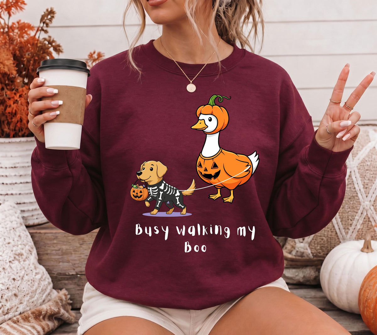 Herbst Pullover, Halloween, Damen Mode Herbst, Lustiger Halloween Sweater, Gans, Hund, Kürbis, Golden Retriever, Dog Mom Geschenk, Gruselig