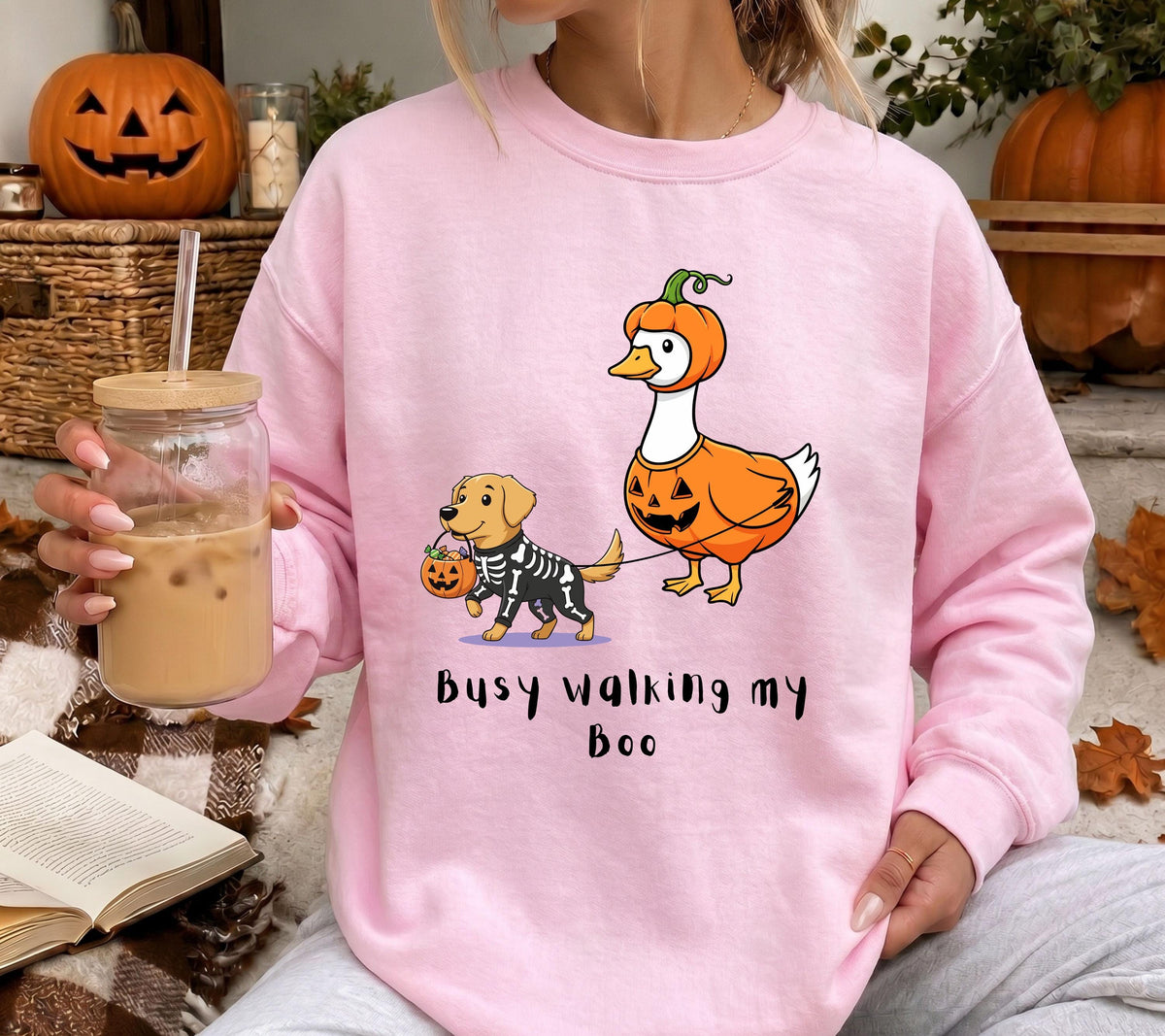 Herbst Pullover, Halloween, Damen Mode Herbst, Lustiger Halloween Sweater, Gans, Hund, Kürbis, Golden Retriever, Dog Mom Geschenk, Gruselig