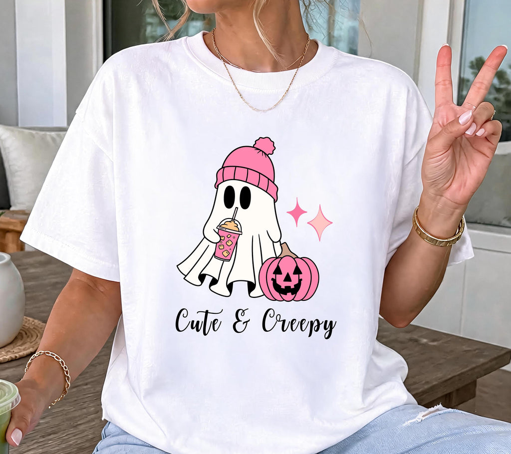 Halloween Shirt Damen – Süßes Halloween T-Shirt, Pumpkin Spice Outfit, Spooky Shirt, Cute & Creepy, Halloween Outfit, Herbst Shirt, pink