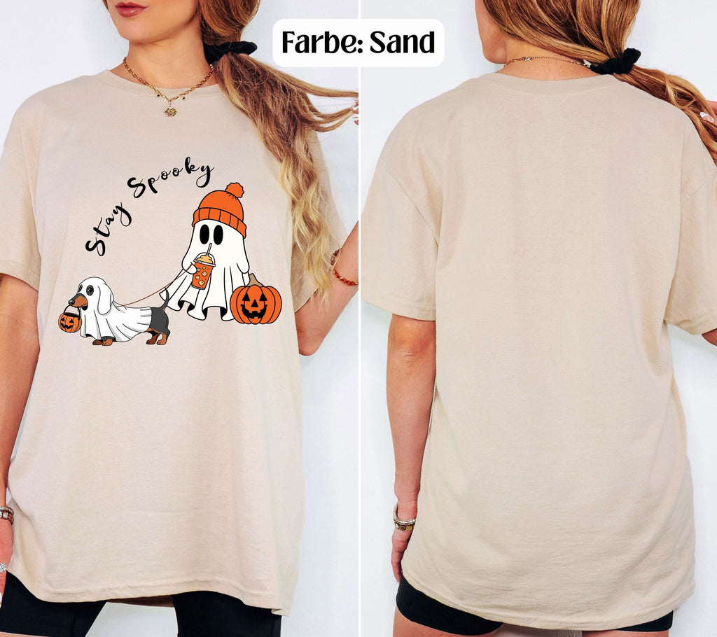 Halloween Shirt Damen, Stay Spooky Shirt, Gespenst Dackel Shirt, Gruseliges Tshirt, Geschenk Halloween, Dackel Geschenk, Herbst T-Shirt