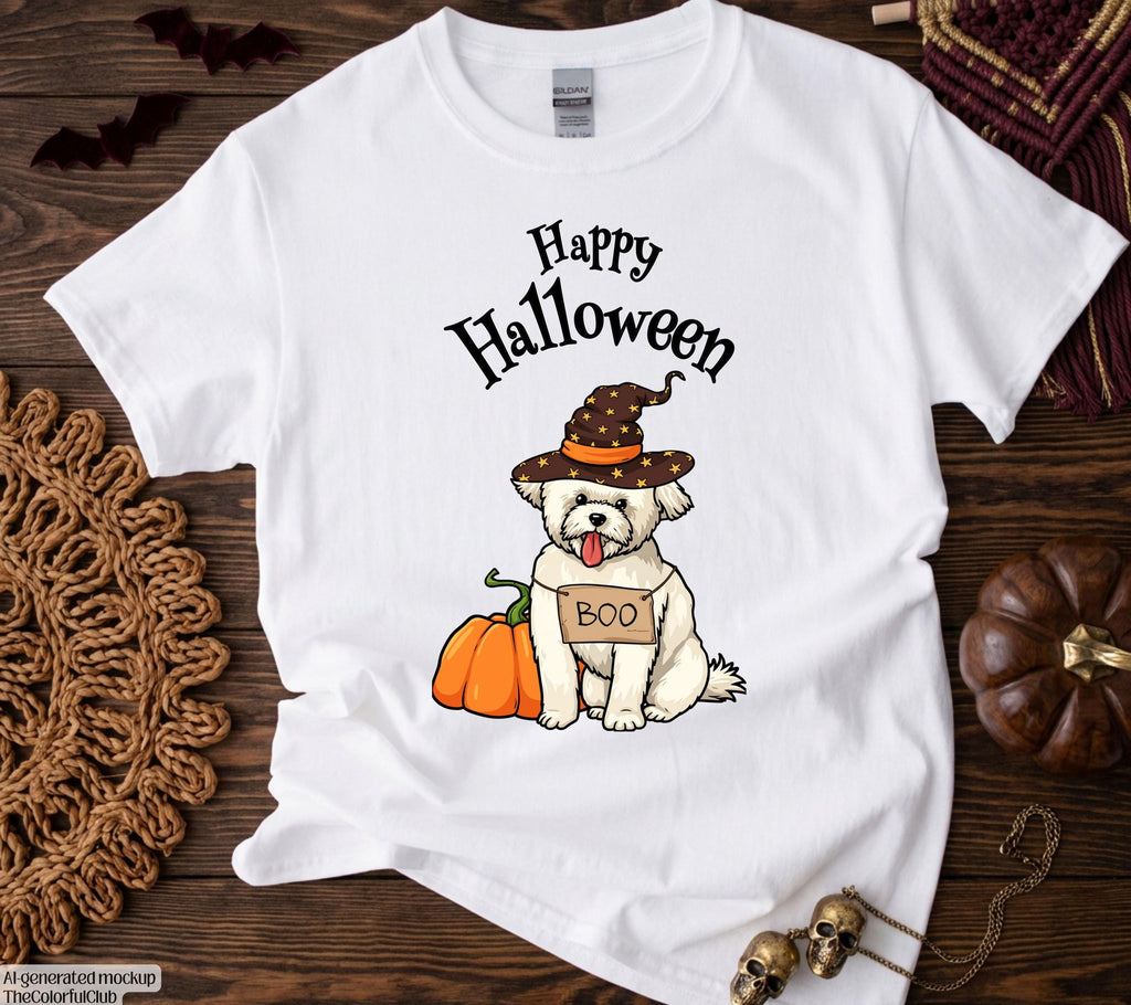 Halloween Shirt Damen, Malteser Shirt, Gruseliges Tshirt, Havaneser, Hund, Geschenk Halloween, Herbst T-Shirt, Boo, Hundeliebhaber