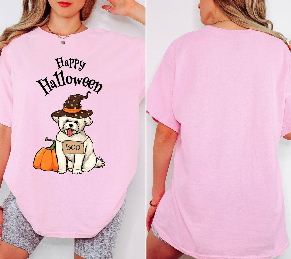 Halloween Shirt Damen, Malteser Shirt, Gruseliges Tshirt, Havaneser, Hund, Geschenk Halloween, Herbst T-Shirt, Boo, Hundeliebhaber