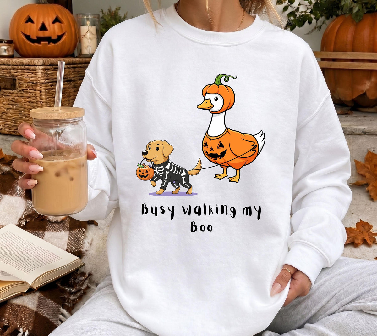 Halloween Pullover, Damen Mode Herbst, Lustiger Halloween Sweater, Gans, Hund, Kürbis, Golden Retriever, Dog Mom Geschenk, Gruselig, Idee
