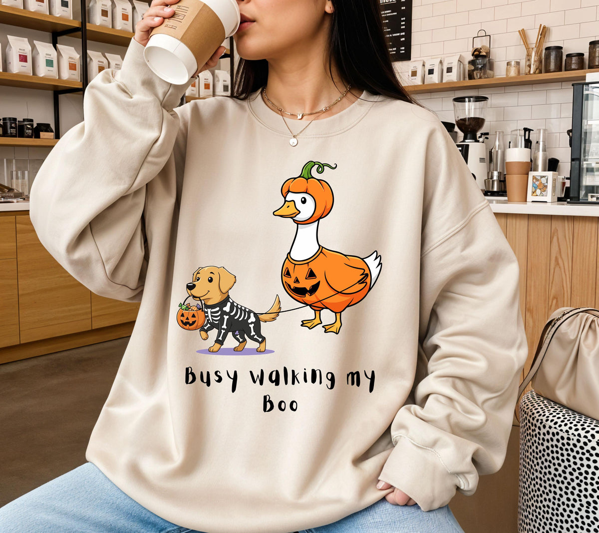 Halloween Pullover, Damen Mode Herbst, Lustiger Halloween Sweater, Gans, Hund, Kürbis, Golden Retriever, Dog Mom Geschenk, Gruselig, Idee