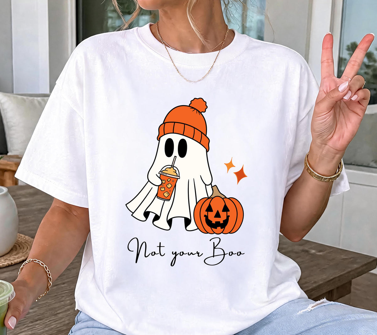 Halloween Shirt Damen – Lustiges Halloween T-Shirt, Pumpkin Spice Outfit, Spooky Shirt, Not Your Boo, Halloween Outfit, Herbst Shirt, orange