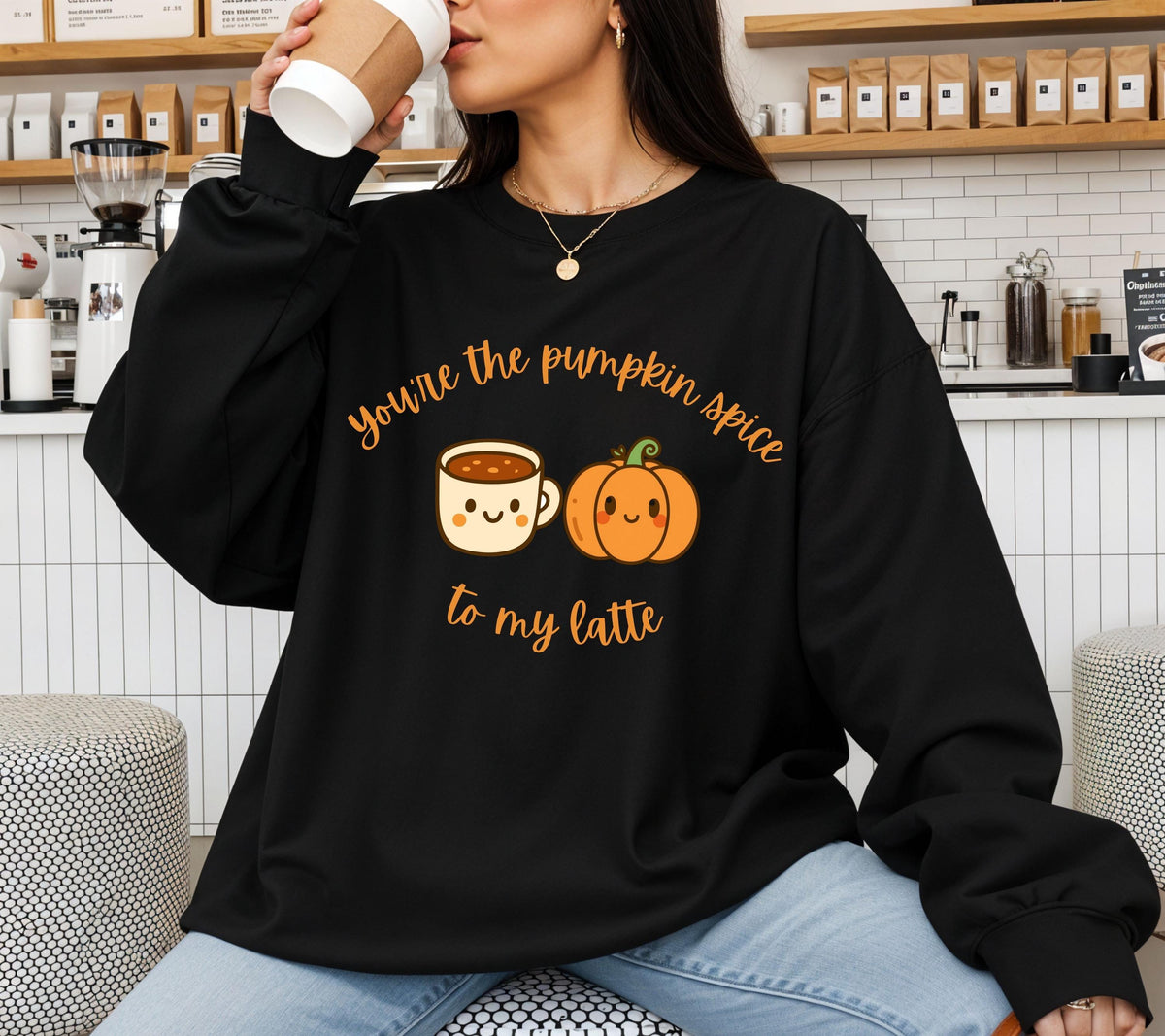Herbst Pullover, Pumpkin Spice, Herbst Outfit Damen, Herbst Pulli, braun, Sweatshirt Herbst, Geschenk Kaffeeliebhaber, Kaffe, Latte, Kürbis
