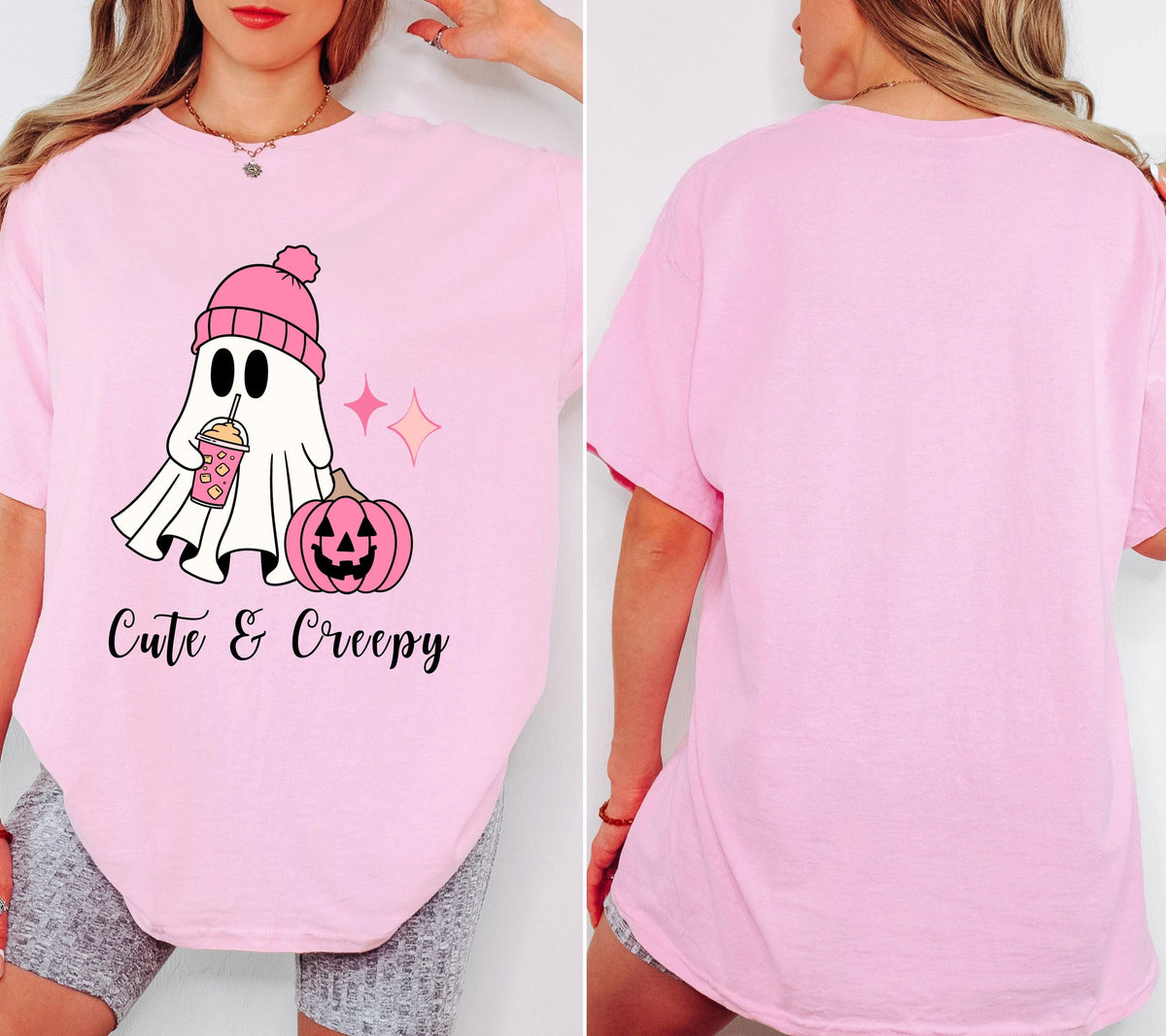 Halloween Shirt Damen – Süßes Halloween T-Shirt, Pumpkin Spice Outfit, Spooky Shirt, Cute & Creepy, Halloween Outfit, Herbst Shirt, pink