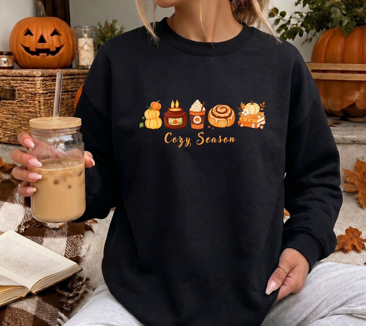 Herbst Pullover, Burgunder, Cozy Season, Damen Mode Herbst, Gemütlicher Pulli, braun, Bücher, Sweatshirt Kürbis, Oversized, Geschenkidee