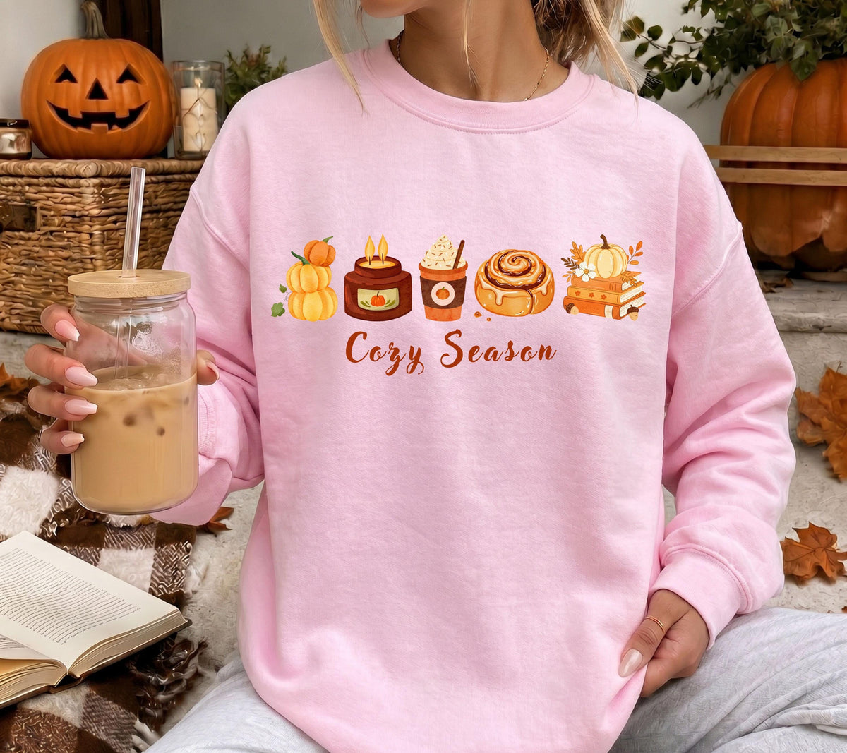Herbst Pullover, Burgunder, Cozy Season, Damen Mode Herbst, Gemütlicher Pulli, braun, Bücher, Sweatshirt Kürbis, Oversized, Geschenkidee