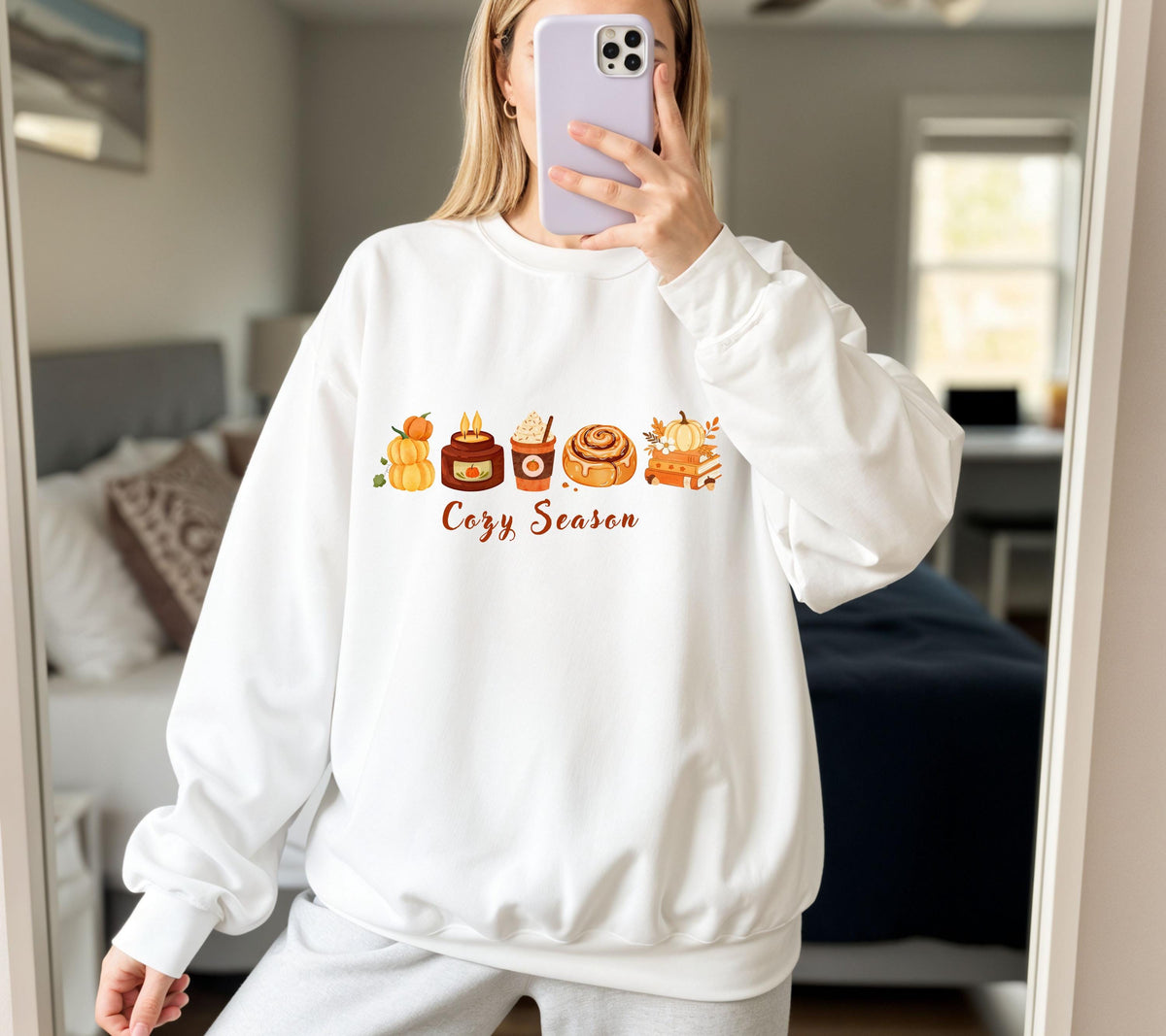 Herbst Pullover, Cozy Season, Damen Mode Herbst, Gemütlicher Pulli, braun, Bücher, Sweatshirt Kürbis, Oversized, Geschenkidee, Cozy, Kerze