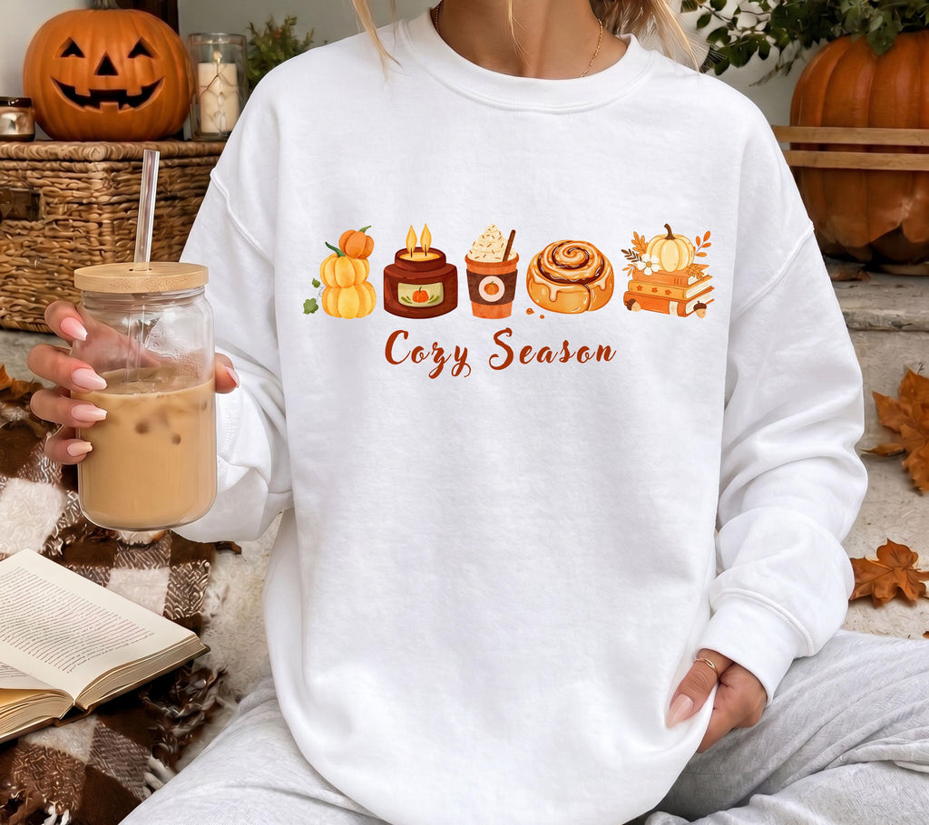 Herbst Pullover, Cozy Season, Damen Mode Herbst, Gemütlicher Pulli, braun, Bücher, Sweatshirt Kürbis, Oversized, Geschenkidee, Cozy, Kerze