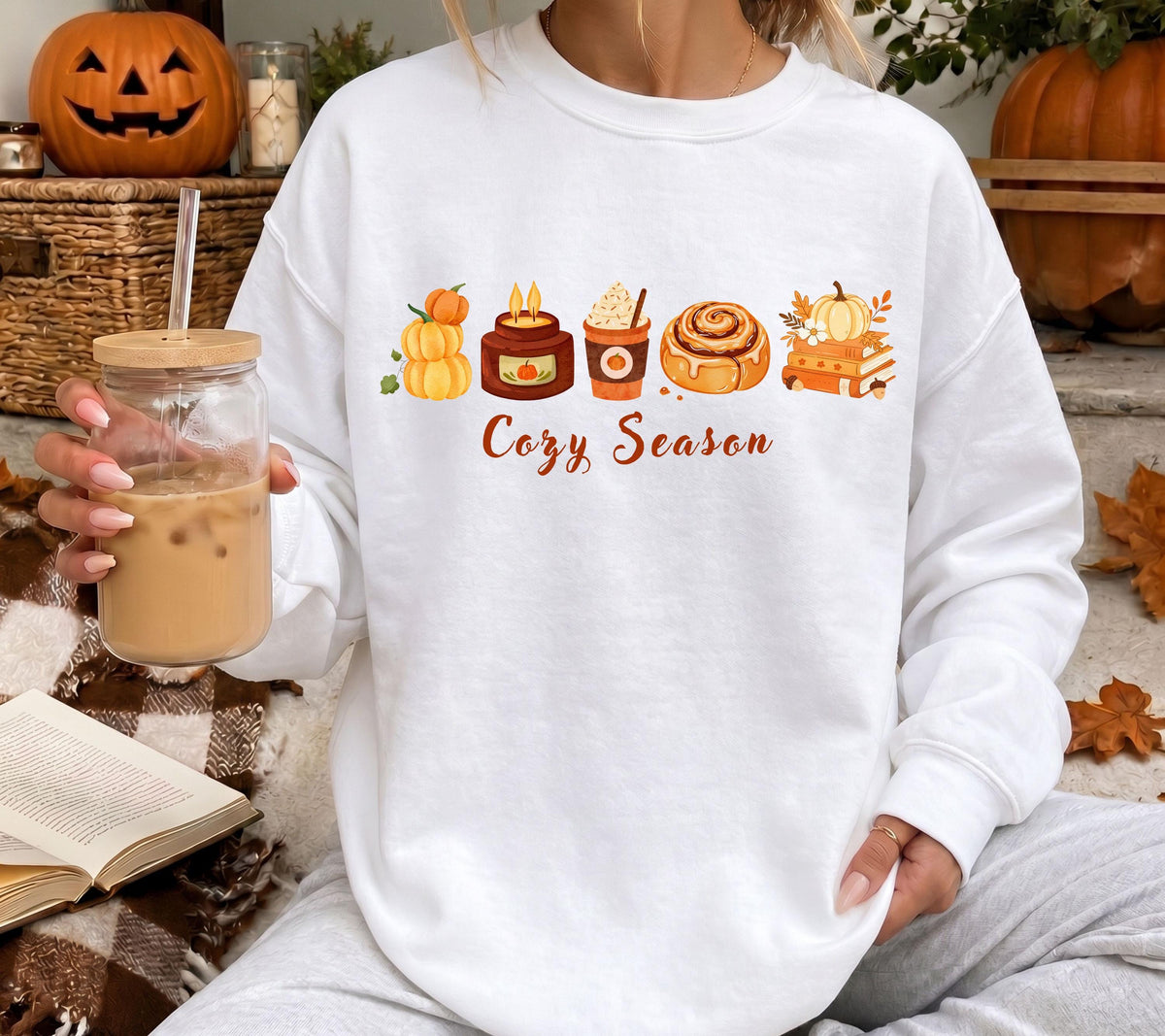 Herbst Pullover, Burgunder, Cozy Season, Damen Mode Herbst, Gemütlicher Pulli, braun, Bücher, Sweatshirt Kürbis, Oversized, Geschenkidee