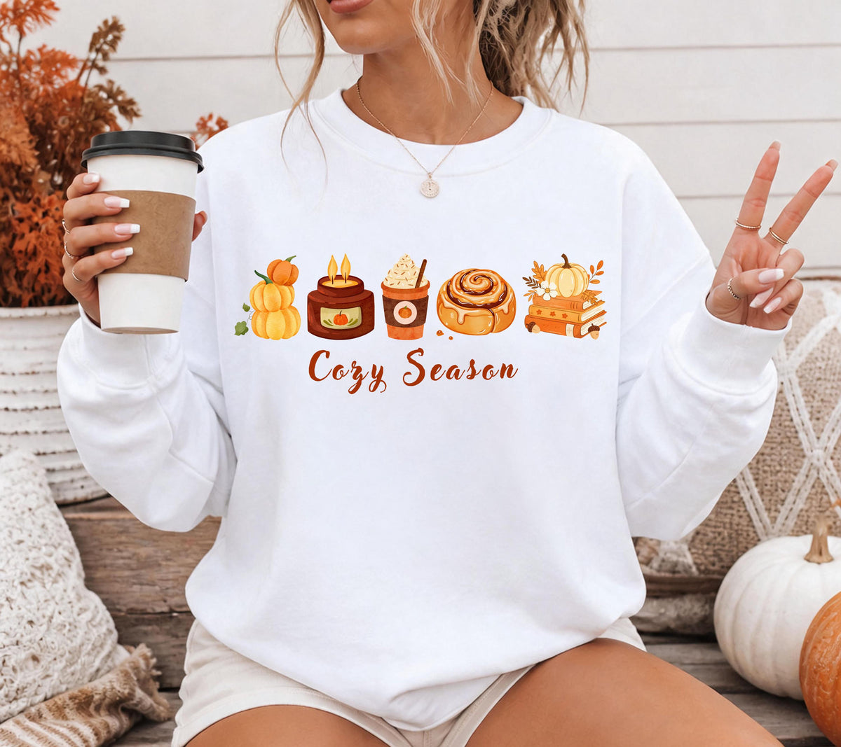 Herbst Pullover, Cozy Season, Damen Mode Herbst, Gemütlicher Pulli, braun, Bücher, Sweatshirt Kürbis, Oversized, Geschenkidee, Cozy, Kerze