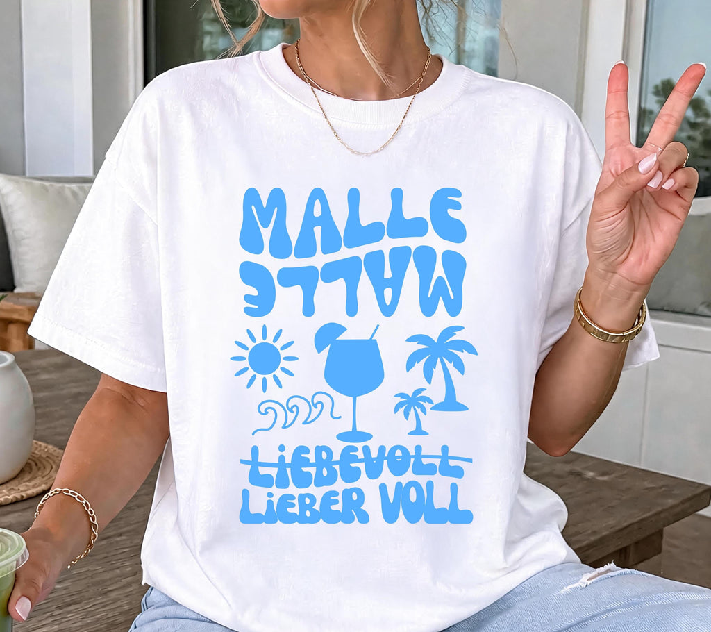 Malle Shirt Damen, blau, Mallorca 2026, Gruppenshirts, Malle TShirt lustig, Spruch, Frauen, Männer, Bier Shirt, Sauf T-Shirt, Girls Trip