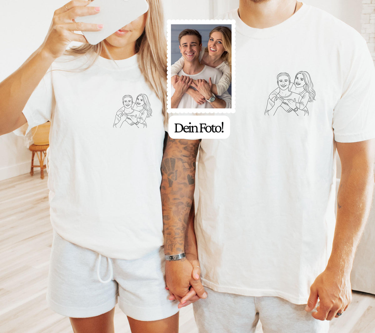 Jahrestag Geschenk für Ihn, Foto Shirt, Line Art Tshirt, personalisiertes Pärchen Geschenk, Outline Druck, Geschenk Freund Jahrestag, Paar