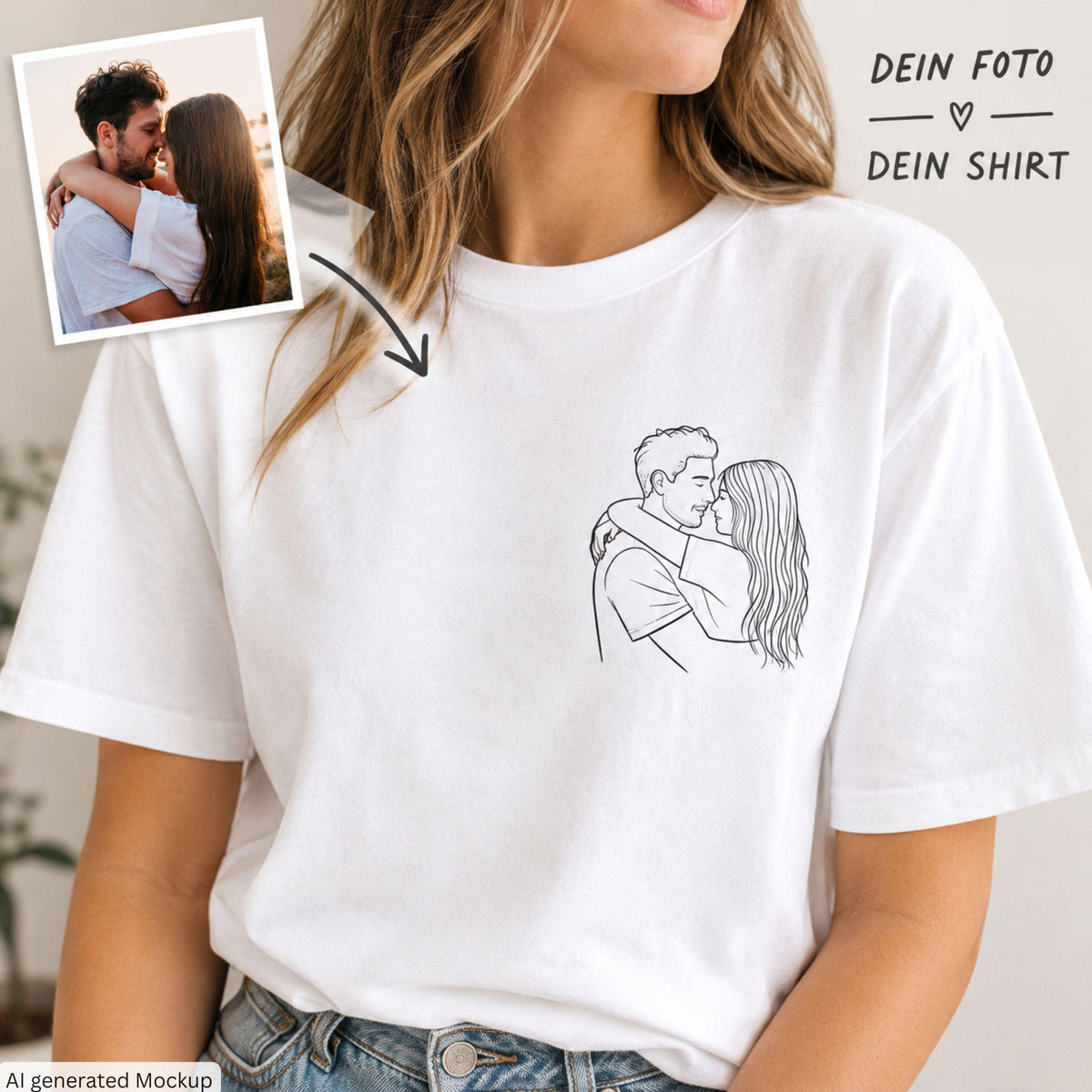 Jahrestag Geschenk für Ihn, Foto Shirt, Line Art Tshirt, personalisiertes Pärchen Geschenk, Outline Druck, Geschenk Freund Jahrestag, Paar