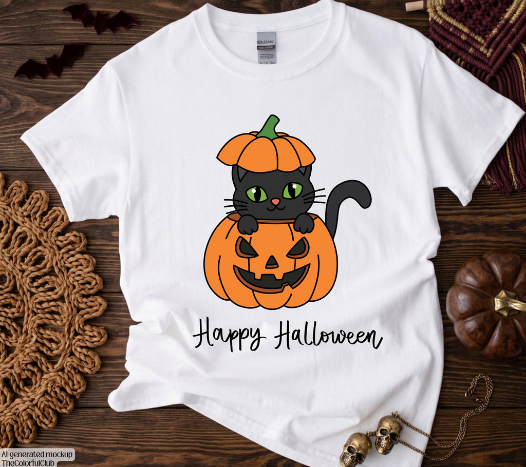 Halloween Shirt, Katzen Shirt, Gruseliges Tshirt, Katze, Geschenk Halloween, Herbst T-Shirt, Katzenliebhaber, Katzenmama, Damen, Frauen