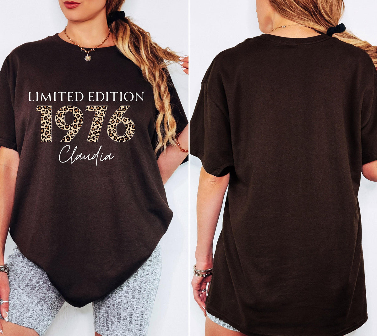 50. Geburtstag, Geburtstagsshirt, Leo Print, Personalisiertes Geschenk, Birthday Shirt, 50, Fünfzig, Freundin, Schwester, Mama, 1976, Braun