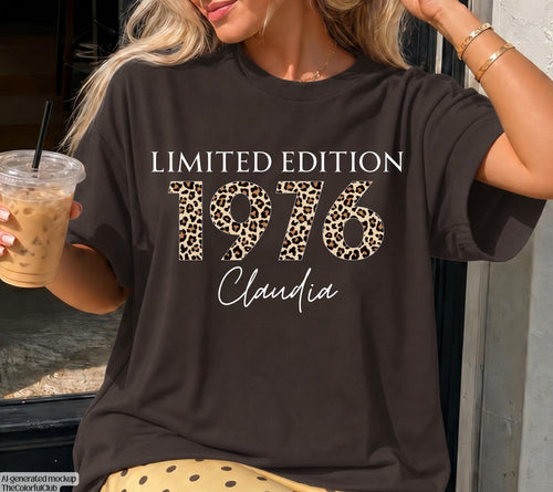50. Geburtstag, Geburtstagsshirt, Leo Print, Personalisiertes Geschenk, Birthday Shirt, 50, Fünfzig, Freundin, Schwester, Mama, 1976, Braun