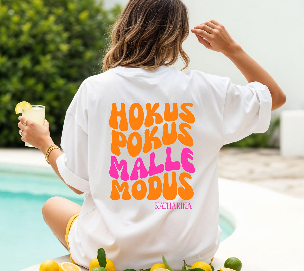 Malle Shirt, Hokus Pokus Malle Modus, Malle Tshirt, Mallorca Shirt, Bier Shirt, Ballermann Outfits, personalisiert, Damen, JGA, pink orange