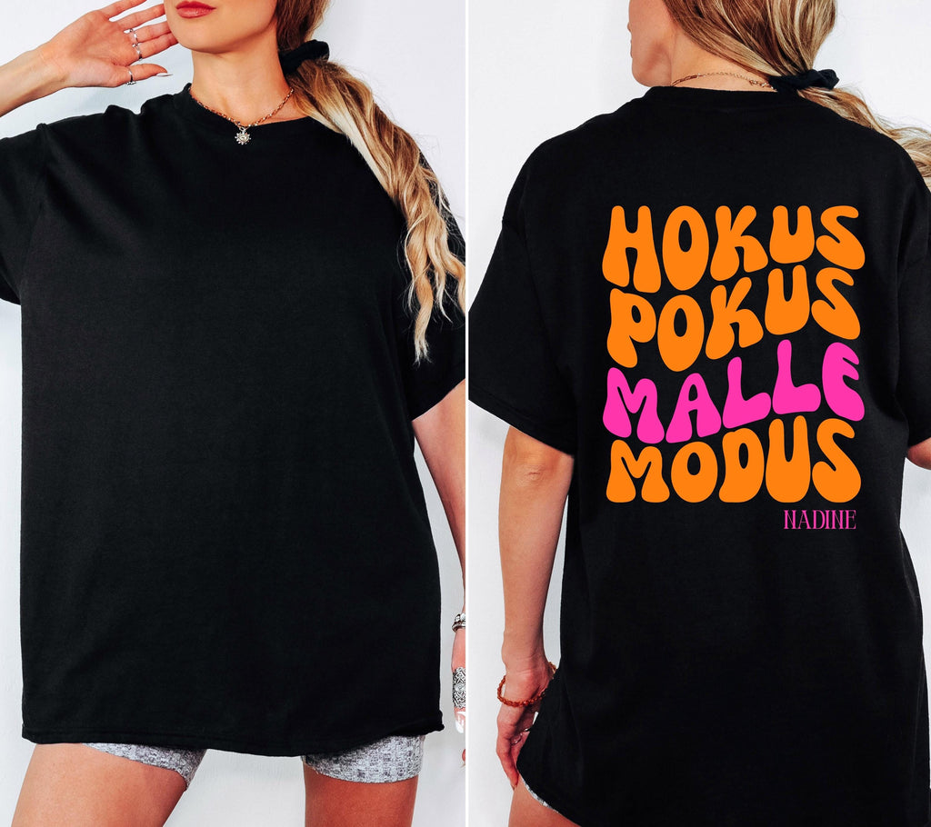 Malle Shirt, Hokus Pokus Malle Modus, Malle Tshirt, Mallorca Shirt, Bier Shirt, Ballermann Outfits, personalisiert, Damen, JGA, pink orange
