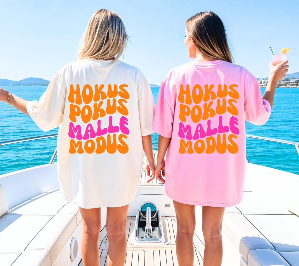 Malle Shirt, Hokus Pokus Malle Modus, Malle Tshirt, Mallorca Shirt, Bier Shirt, Ballermann Outfits, Gruppe, Damen, JGA Shirts, pink orange
