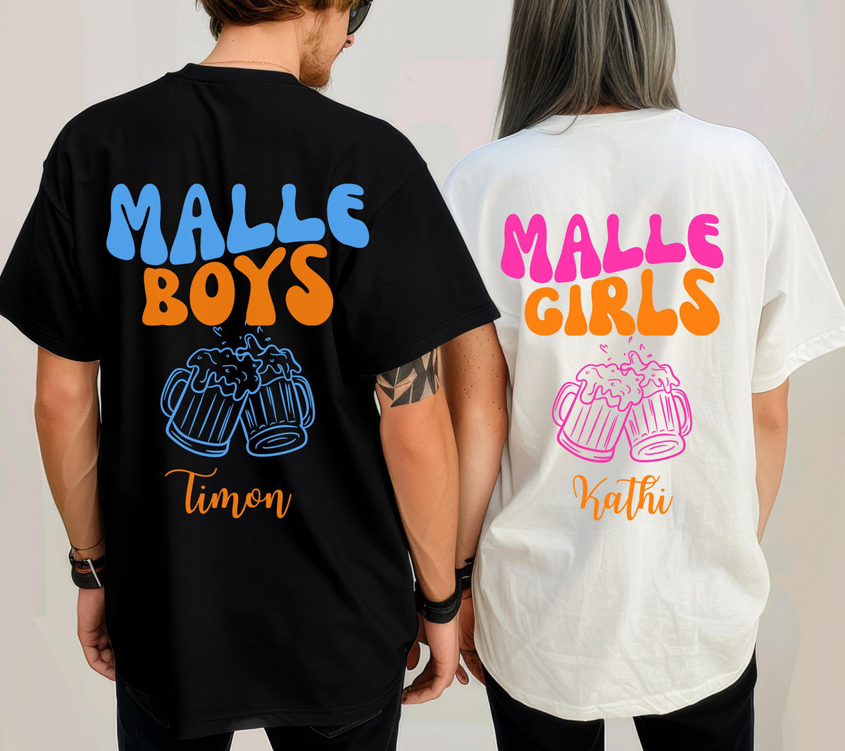 Malle Shirt Damen und Herren, Malle Shirts, Malle Girls & Boys, personalisiert mit Name, Mallorca Shirts, Bier Shirt, Gruppenshirt, Tshirt