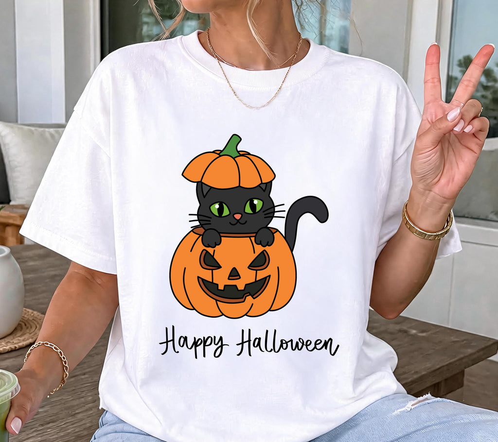 Halloween Shirt, Katzen Shirt, Gruseliges Tshirt, Katze, Geschenk Halloween, Herbst T-Shirt, Katzenliebhaber, Katzenmama, Damen, Frauen