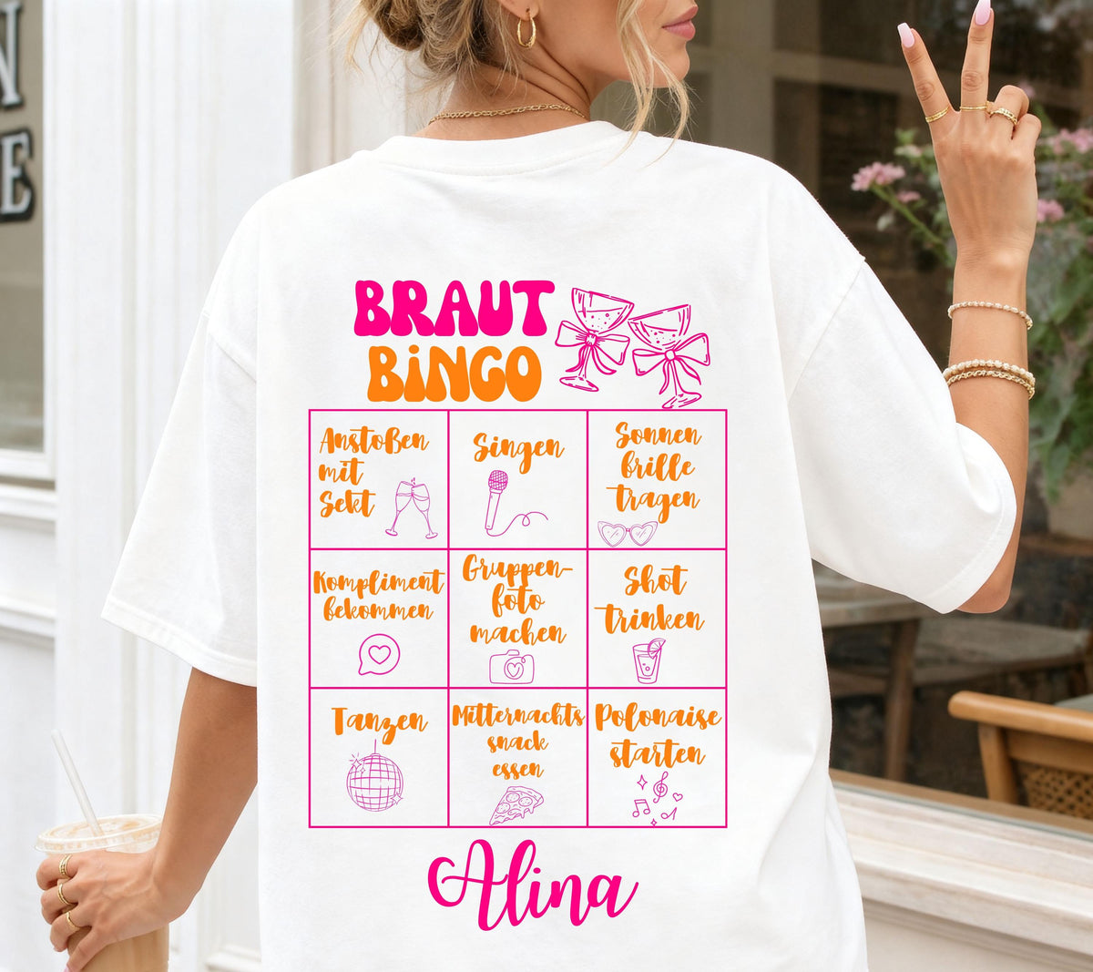 JGA Bingo Shirt Frauen personalisiert, JGA T-Shirt mit Namen, Junggesellinnenabschied Shirt Damen, Bachelorette Party Shirt, Braut Bingo