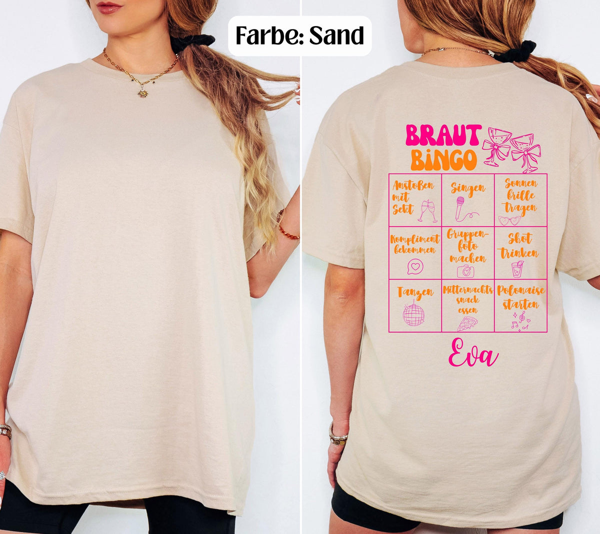 JGA Bingo Shirt Frauen personalisiert, JGA T-Shirt mit Namen, Junggesellinnenabschied Shirt Damen, Bachelorette Party Shirt, Braut Bingo
