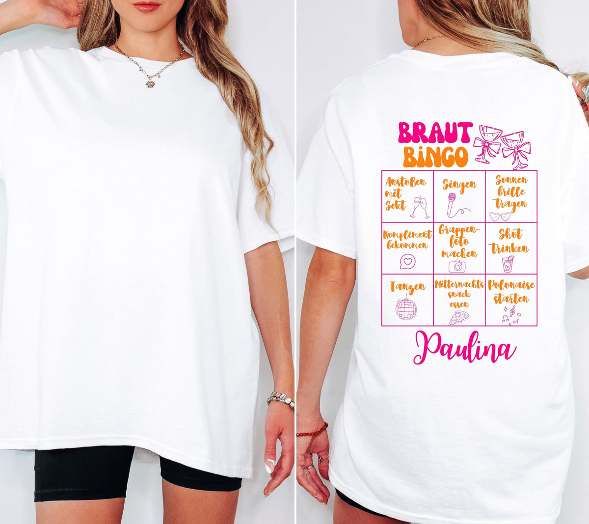 JGA Bingo Shirt Frauen personalisiert, JGA T-Shirt mit Namen, Junggesellinnenabschied Shirt Damen, Bachelorette Party Shirt, Braut Bingo