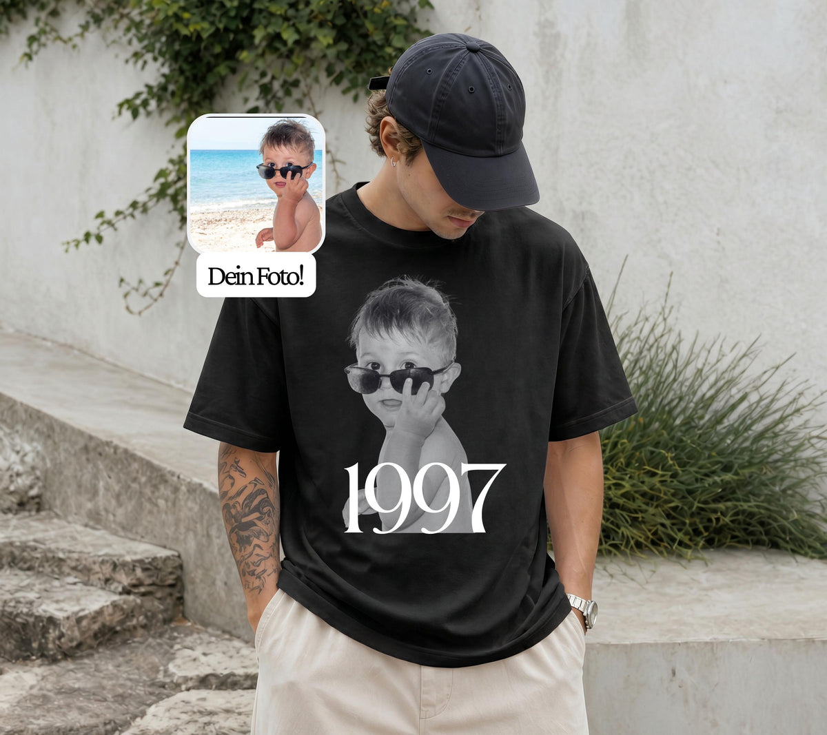 Geburtstagsshirt 30 Mann mit Foto, Est 1996 Shirt personalisiert, Geschenk zum 30. Geburtstag, T-Shirt mit Kinderfoto, Geburtstagsgeschenk