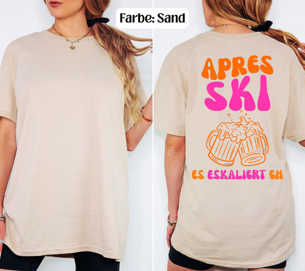 Apres Ski Outfit pink orange | Es eskaliert eh Shirt | Bier Motiv | Geschenk Skiurlaub | lustiges Apres Ski T-Shirt Damen | Après Ski